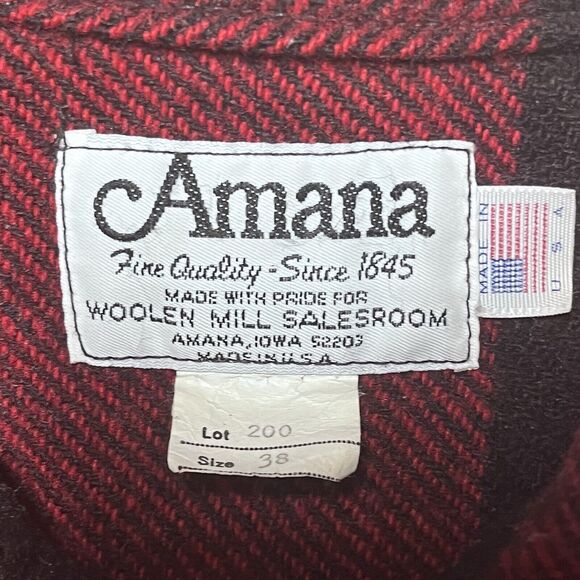 Vtg Amana Woolen Mill Womens Wool Jacket Sz 38 Med Buffalo Plaid Red Black Chore - Picture 3 of 8